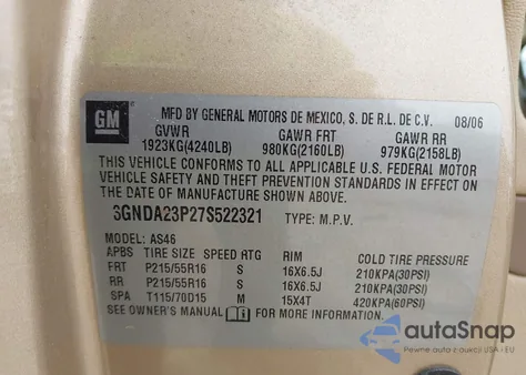 2007 Chevrolet Hhr Lt from USA, damaged, VIN 3GNDA23P27S522321